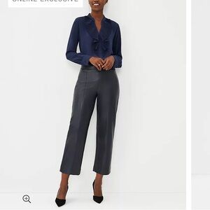 The Petite High Waist Easy Straight Crop Pant in Faux Leather